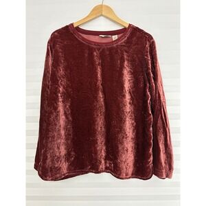 VTG J. Jill Burgundy Crushed Velvet Long Sleeve Top Womens LTall Rayon Pullover